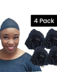 Satin lined wig cap for moisture retention, good for all hair types (4 pack black)