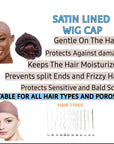Satin lined wig cap for moisture retention, good for all hair types (4 pack black)